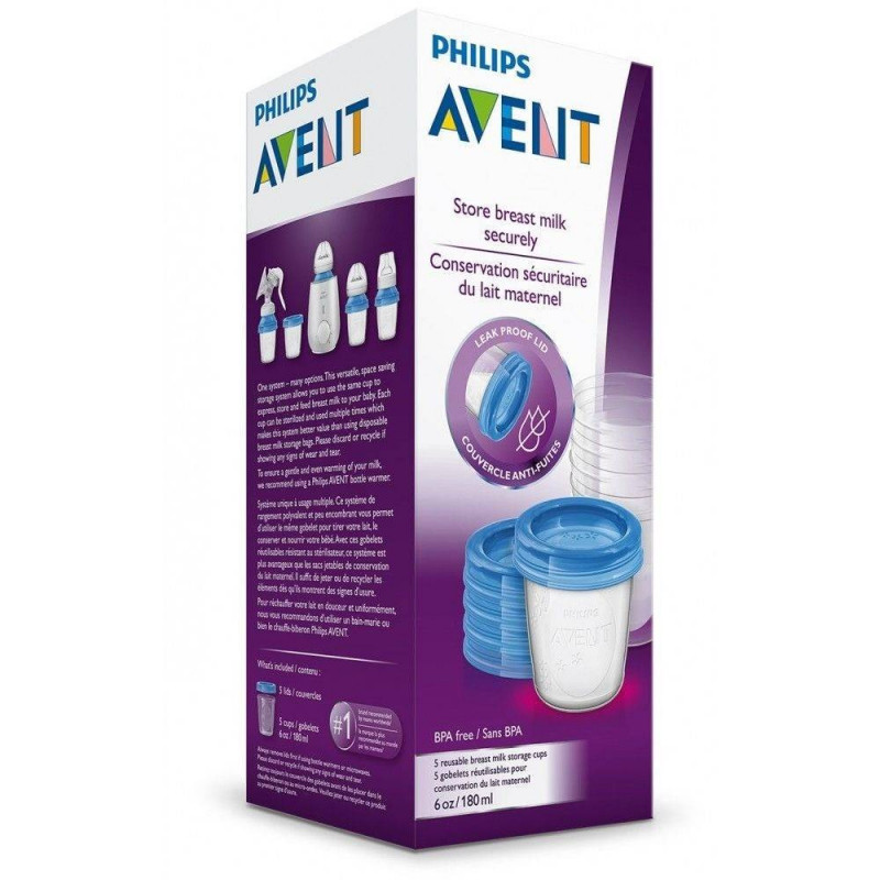 Set Recipientes Leche Materna 180 ml 5 Unidades Philips Avent