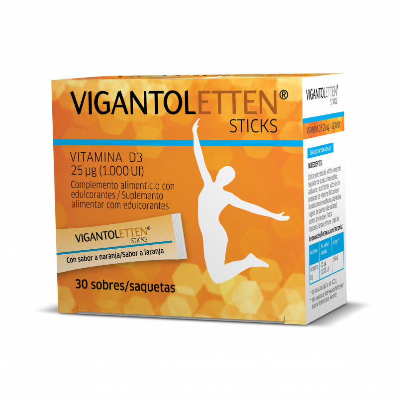 Vigantoletten Vitamina D Sistema Inmune 30 Unidades Formato Stick Sabor Naranja