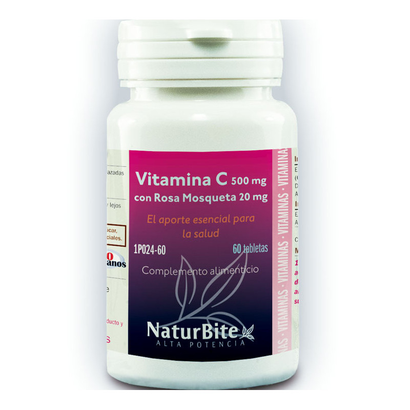 Vitamina C 1000 mg Con Rosa Mosqueta 20 Mg 60 Comprimidos Naturbite