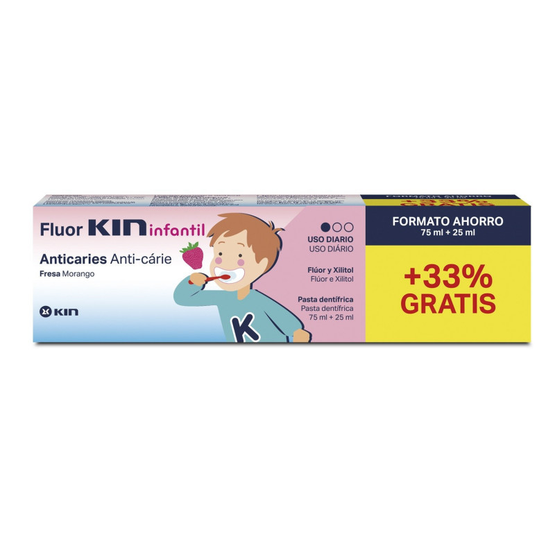 Fluor Kin Infantil Pasta Dentifrica sabor fresa 75ml+25ml