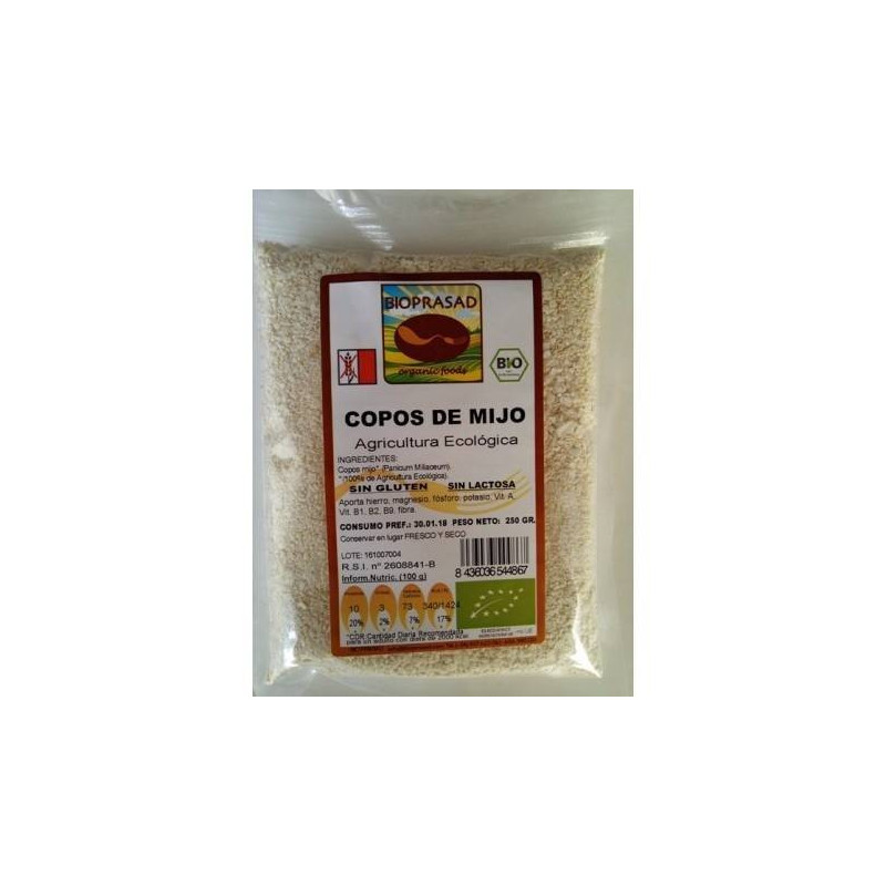 Copos De Mijo Bio 500 gr Sin Gluten y Sin Lactosa Bioprasad