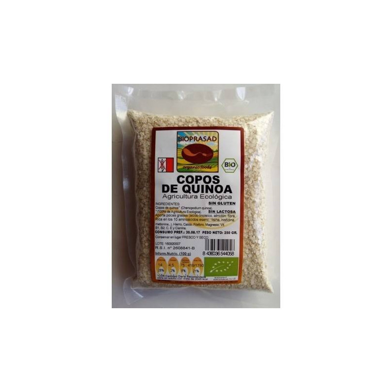 Copos De Quinoa Bio 250 gr Sin Gluten Y Sin Lactosa Bioprasad