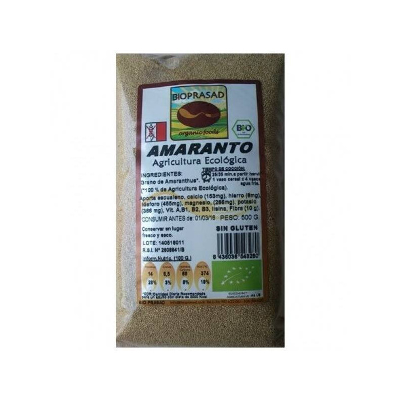 Amaranto Bio 500 gr Sin Gluten y Sin Lactosa Bioprasad