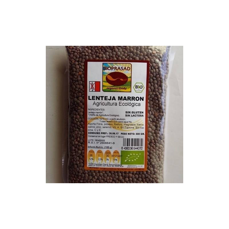 Lenteja Marron Bio 500 gr Sin Gluten y Sin Lactosa Bioprasad