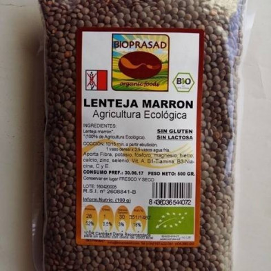 Lenteja Marron Bio 500 gr Sin Gluten y Sin Lactosa Bioprasad