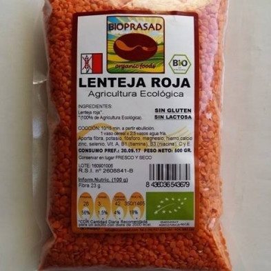 Lentejas Rojas Bio 500 gr Sin Gluten Y Sin Lactosa Bioprasad