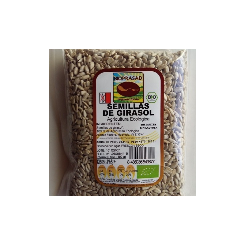 Semillas de Girasol Bio 500 gr Sin Gluten y sin Lactosa Bioprasad