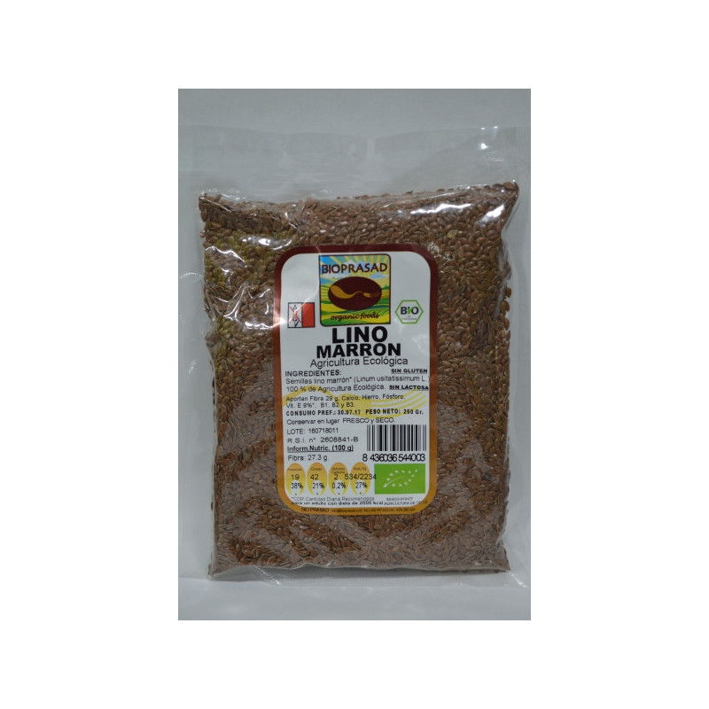 Semillas de Lino Marron Bio 250 gr Sin Gluten y Sin Lactosa Bioprasad