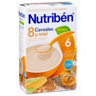 Papilla a Base de 8 Cereales con Miel y Frutas 300gr Nutribén