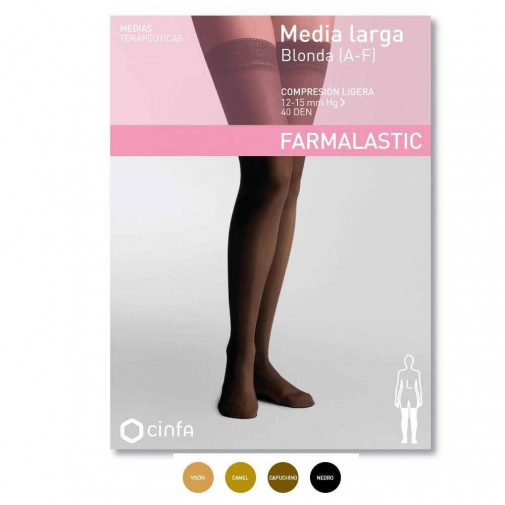Medias Largas Blonda A F Compresión Normal Talla S Color Negro Farmalastic