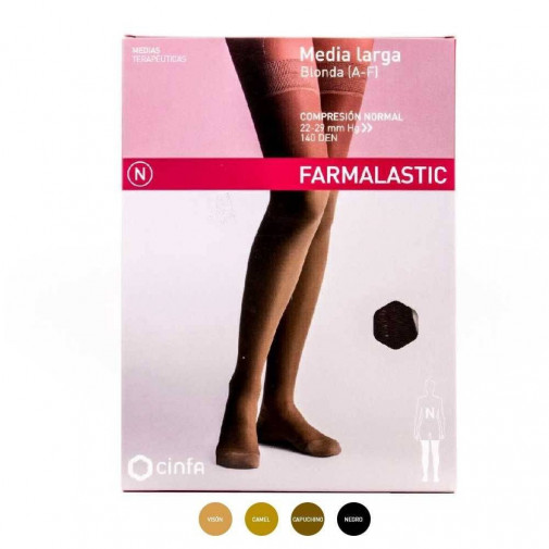 Medias Largas Blonda A F Compresión Normal Talla Xl Color Capuchino Farmalastic