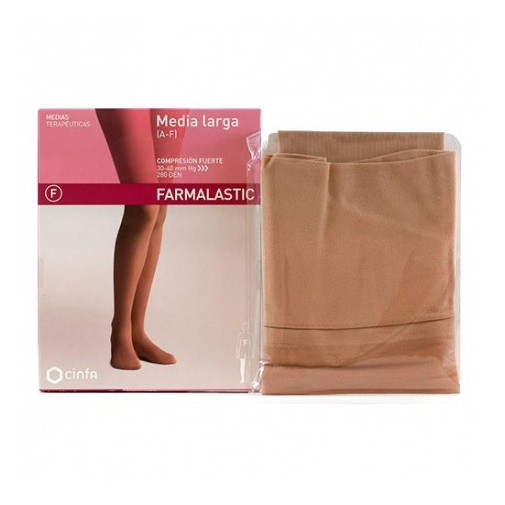 Medias Largas Blonda A F Compresión Normal Talla Reina Plus Color Beige Farmalastic