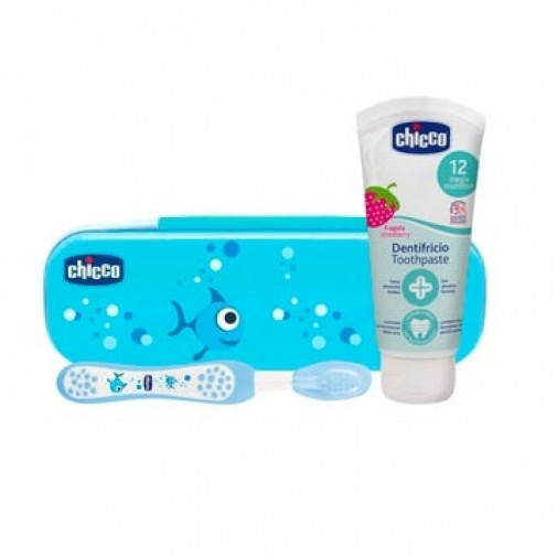 Set De Higiene Oral Cepillo Dental Azul Pasta Dentifrica 12 Meses Chicco