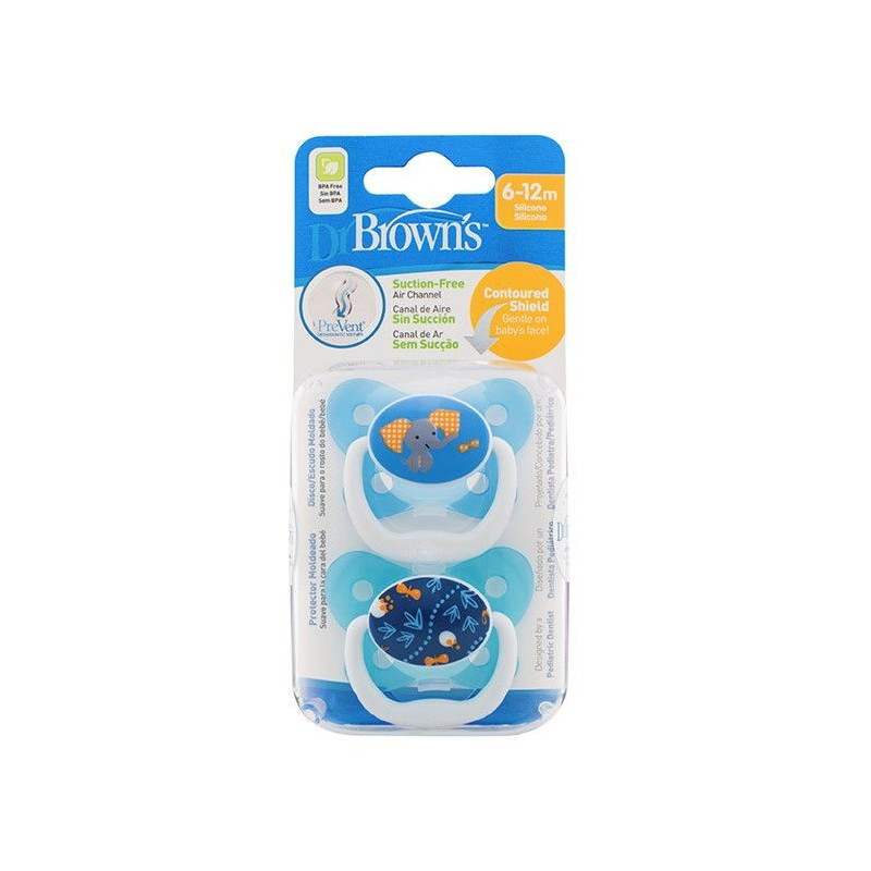 Chupete Prevent 6-12 Meses 2 Unidades Dr Browns Azul