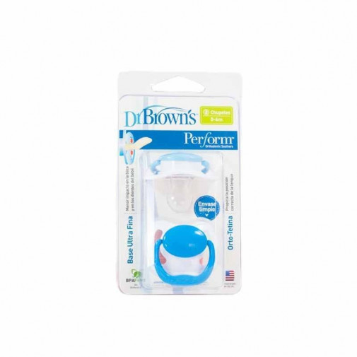 Chupete Perform Base Ultra Fina 2Uds Color Azul/Blanco Talla 0 6Mm Dr. Brown'S