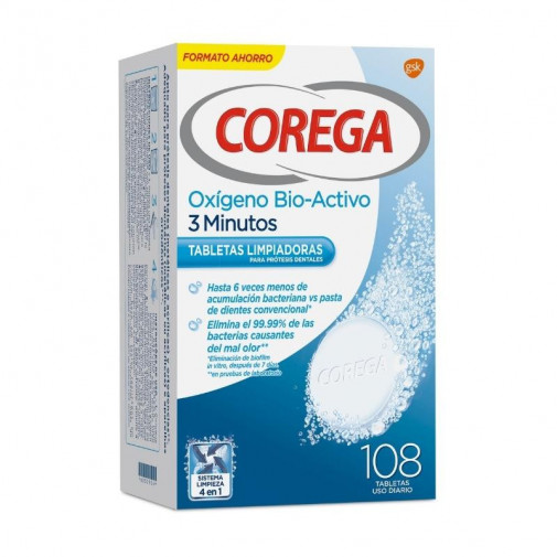 Corega Oxígeno Bio Activo Limpieza Prótesis Dental 108 Tabletas
