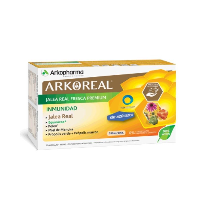 Arkoreal Jalea Real Fresca Premium Inmunidad Sin Azúcar 20 ampollas Arkopharma