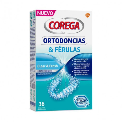 Corega Ortodoncias Y Férulas 36 Tabletas Limpiadoras