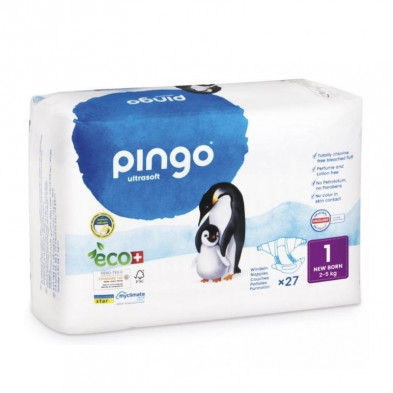 Pañales Ecológicos Talla 1 New Born (2-5 kg) 27 Unidades Pingo