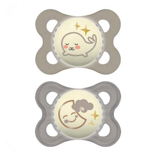 Chupete Original Night Silicona Gris +0 Meses 2 Uds Mam