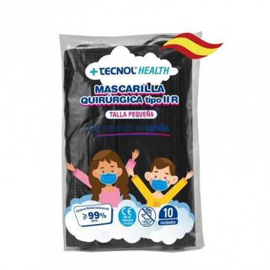 Mascarilla Quirúrgica Tipo IIR Españolas Infantil Negra 10 Uds TecnolHealth