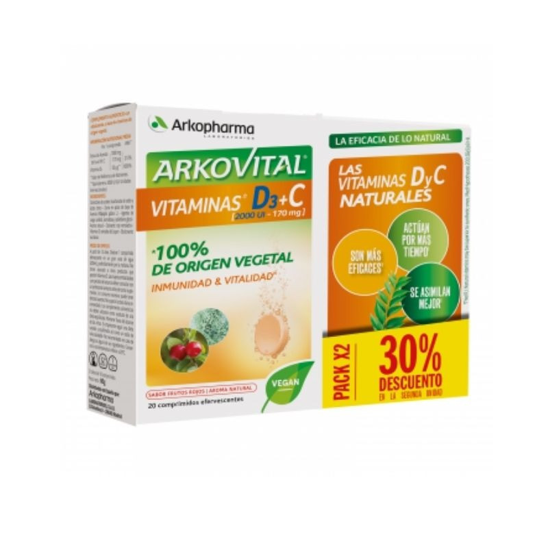 Arkovital Vitamina D3+C Vegetal Pack 2X20 Comprimidos Arkopharma