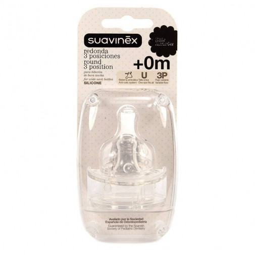 Suavinex Tetina 3 Posiciones Silicona Boca Ancha Anticólico +0M 2Uds