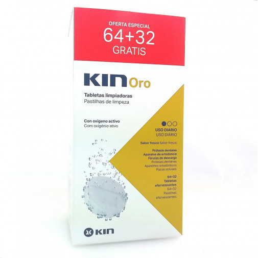 Kin Oro Tabletas Limpiadoras Prótesis 64 + 32 Unidades