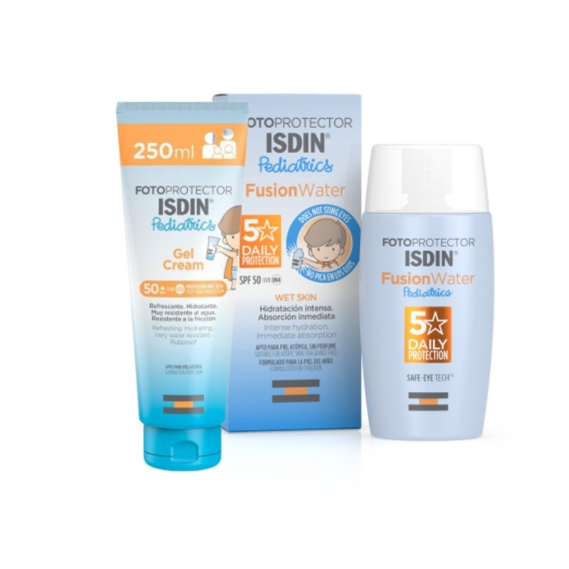 Pack Isdin Fotoprotector Fusión Water Pediátrico 50 ml + Fotoprotector Gel Crema Pediatrics 250 ml