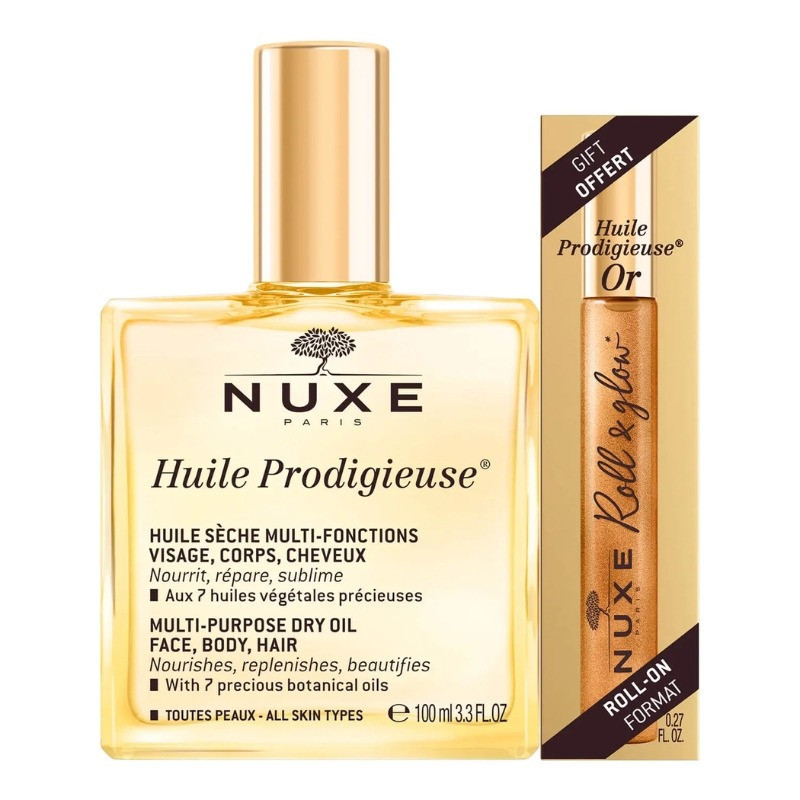 Huile Prodigieuse Aceite seco 100 ml +Huile Prodigieuse Or Roll-On 8 ml Nuxe