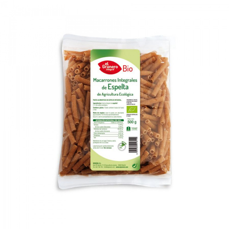 Macarrones Espelta Integral Bio 500 gr El Granero