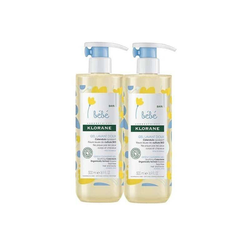 Klorane Bebé Gel Limpiador Suave a la Caléndula Pack Duo 2x500 ml