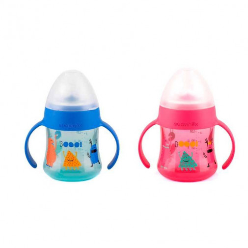 Suavinex Biberón Entrena First Silicona Antiderrame 150ml +4m