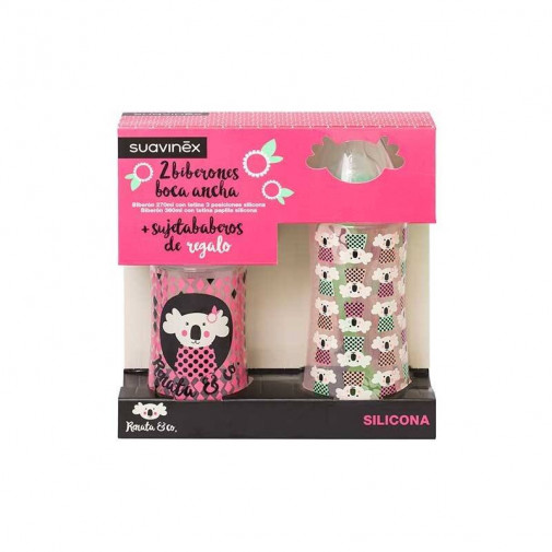 Suavinex Pack 2 Biberones Boca Ancha Látex + Sujetababero