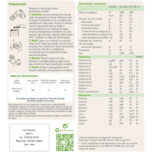 Capricare 3 Leche Cabra +12 Meses 800 G