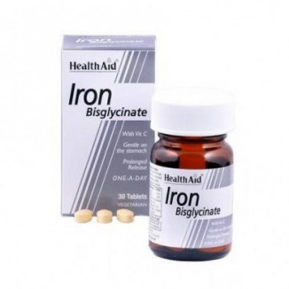 Hierro (Iron Bisglicinato + Vitamina C) 30 mg 30 Comprimidos Health Aid