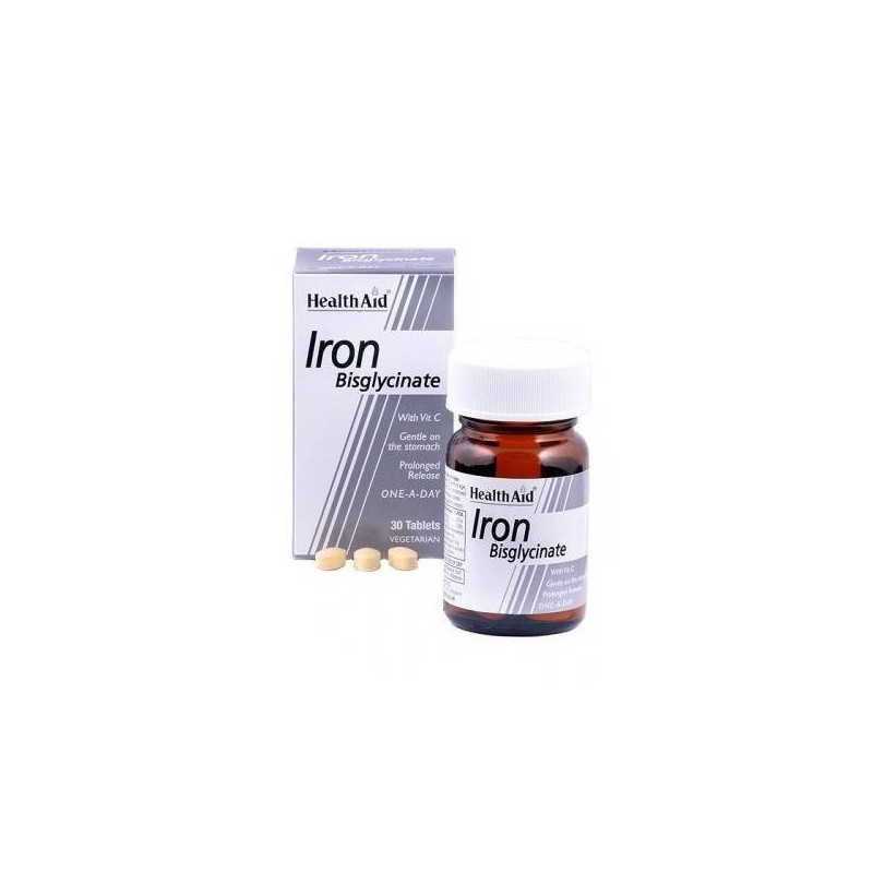 Hierro (Iron Bisglicinato + Vitamina C) 30 mg 30 Comprimidos Health Aid