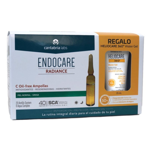 Endocare Radiance C-20 Oil Free Piel Normal Grasa 20 Ampollas + Regalo Heliocare 360º Water Gel 15ml