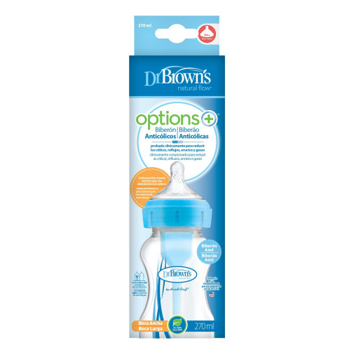 Dr Brown´s Biberon De Transicion Boca Ancha Kit Natural Flow Azul 270 Ml