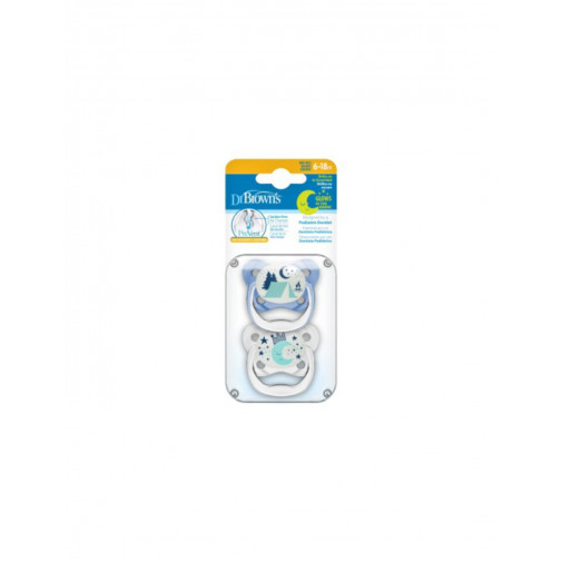 Dr Brown´s Chupete Silicona Nocturno Prevent 6   18 Meses 2 Unidades Color Azul
