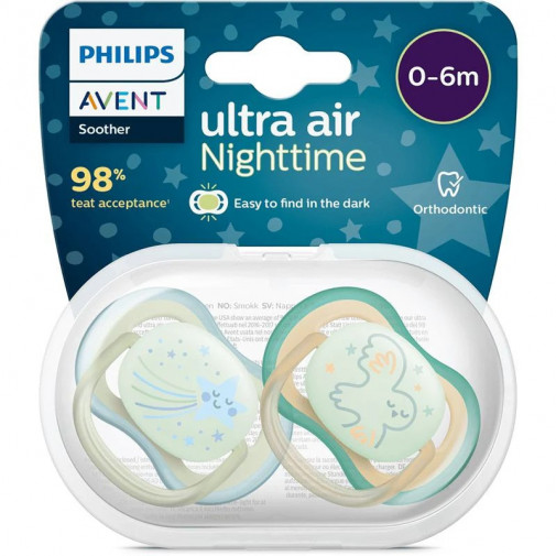 Chupete Silicona Philips Avent Ultra Air Nocturno 0   6 Meses 2 Unidades Niño Scf376/18