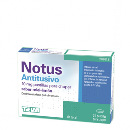 Notus Antitusivo 10 Mg 24 Pastillas Para Chupar (sabor Miel Y Limon)