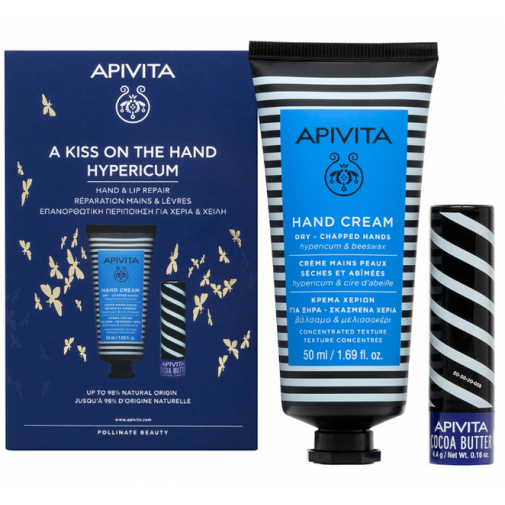 Apivita Crema De Manos Hypericum 50ml + Balsamo De Labios Manteca De Cacao 4.4g