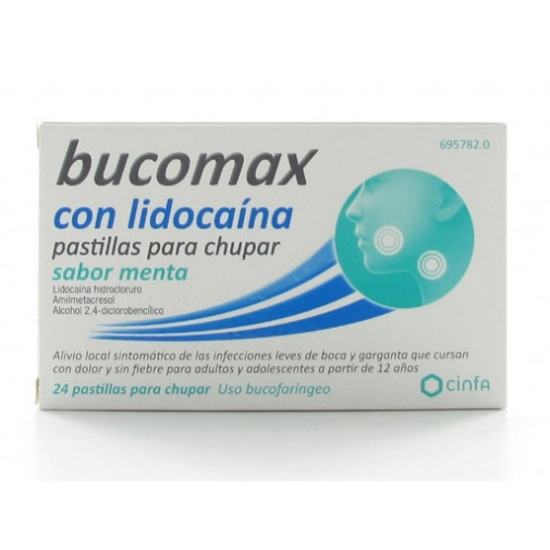 Bucomax Con Lidocaína 24 Pastillas Para Chupar (sabor Menta)