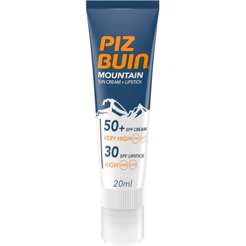 Piz Buin Mountain Crema Solar FPS 50+ + Stick Labial FPS 30 Pack Solar 1 Envase 20 ML + 1 Stick 2,3 ML