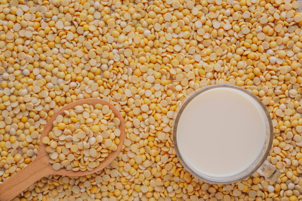 Leche de soja sobre semillas de soja